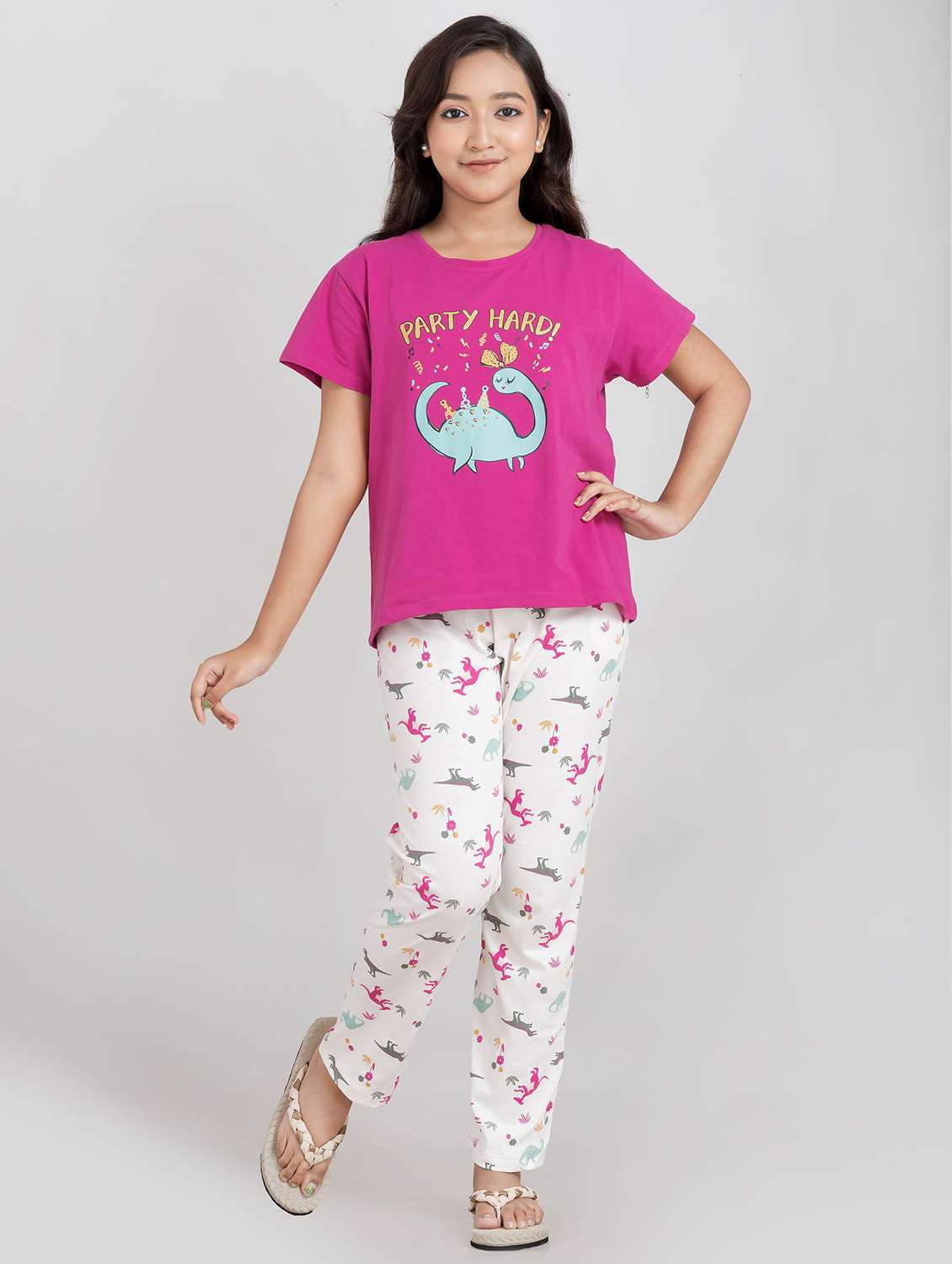 girls graphic round neck pyjama set nightwear - 21928548 -  Standard Image - 1