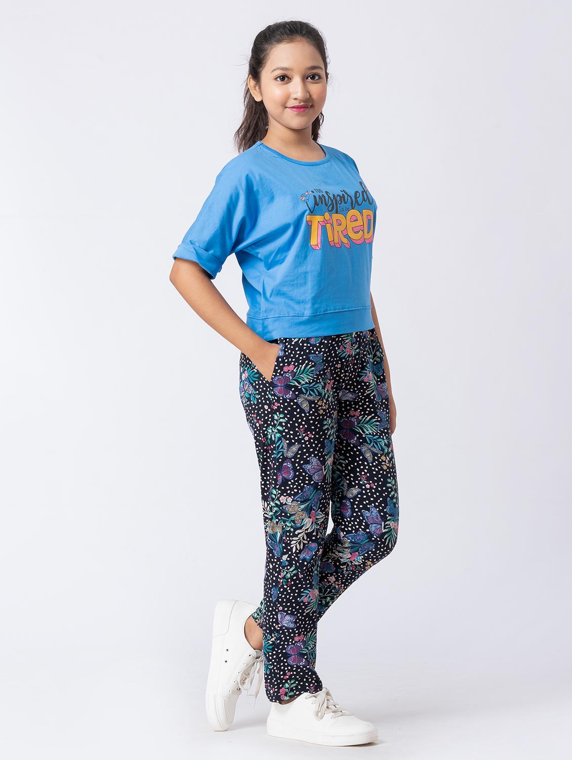 girls blue printed short sleeve pyjama set nightwear - 21928550 -  Standard Image - 1