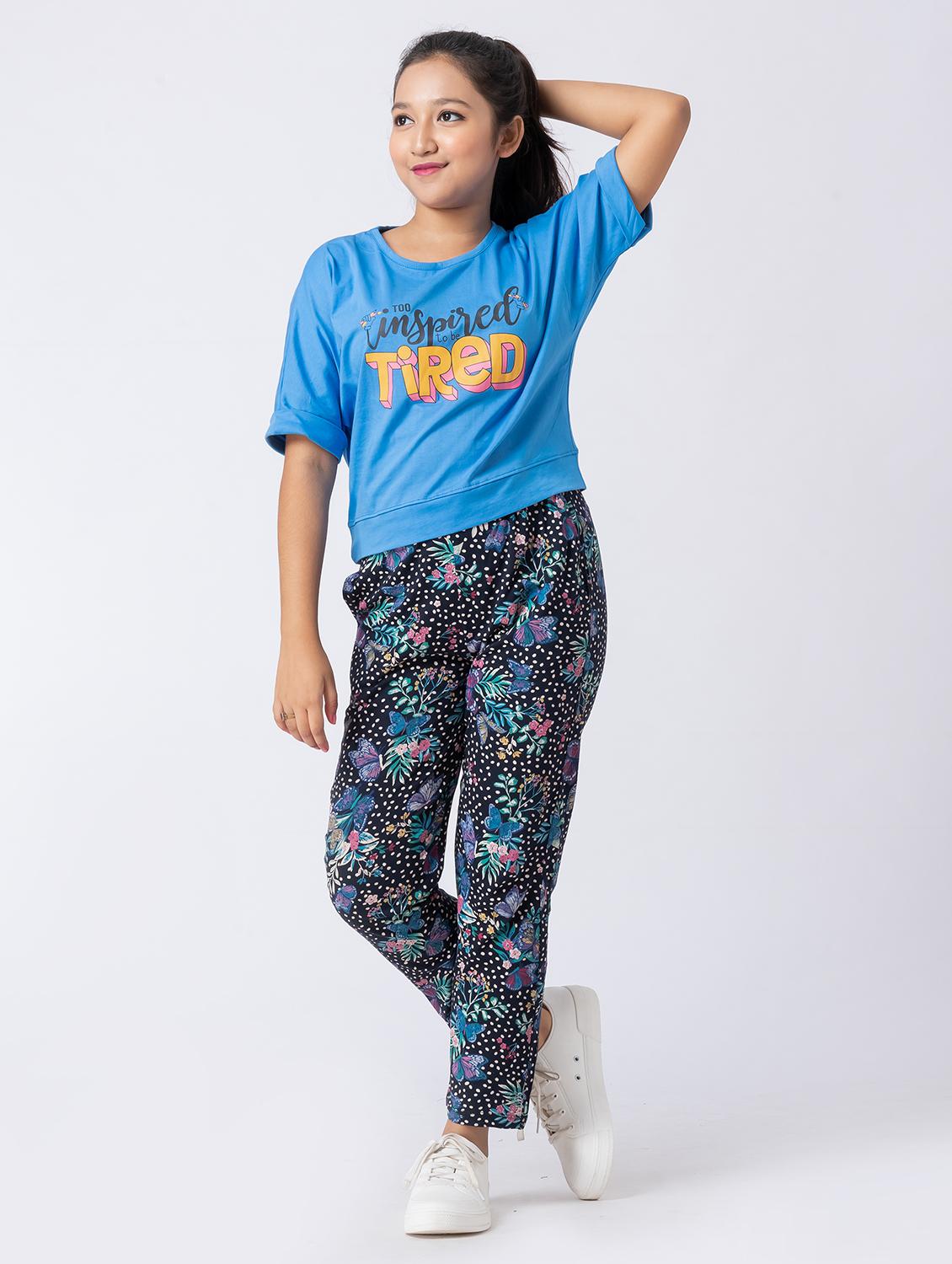 girls blue printed short sleeve pyjama set nightwear - 21928550 - Standard Image - 4