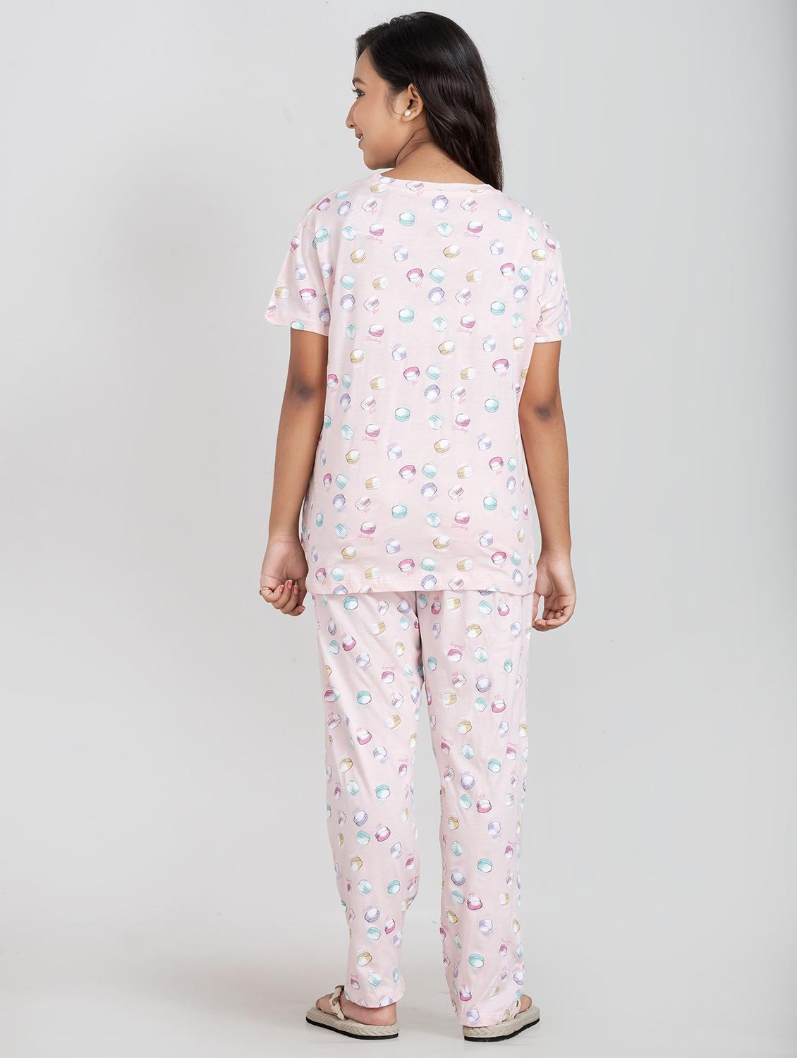 girls printed round neck pyjama set nightwear - 21928552 - Standard Image - 4