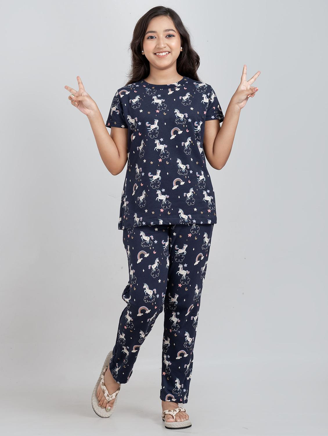 girls printed round neck pyjama set nightwear - 21928554 - Standard Image - 1