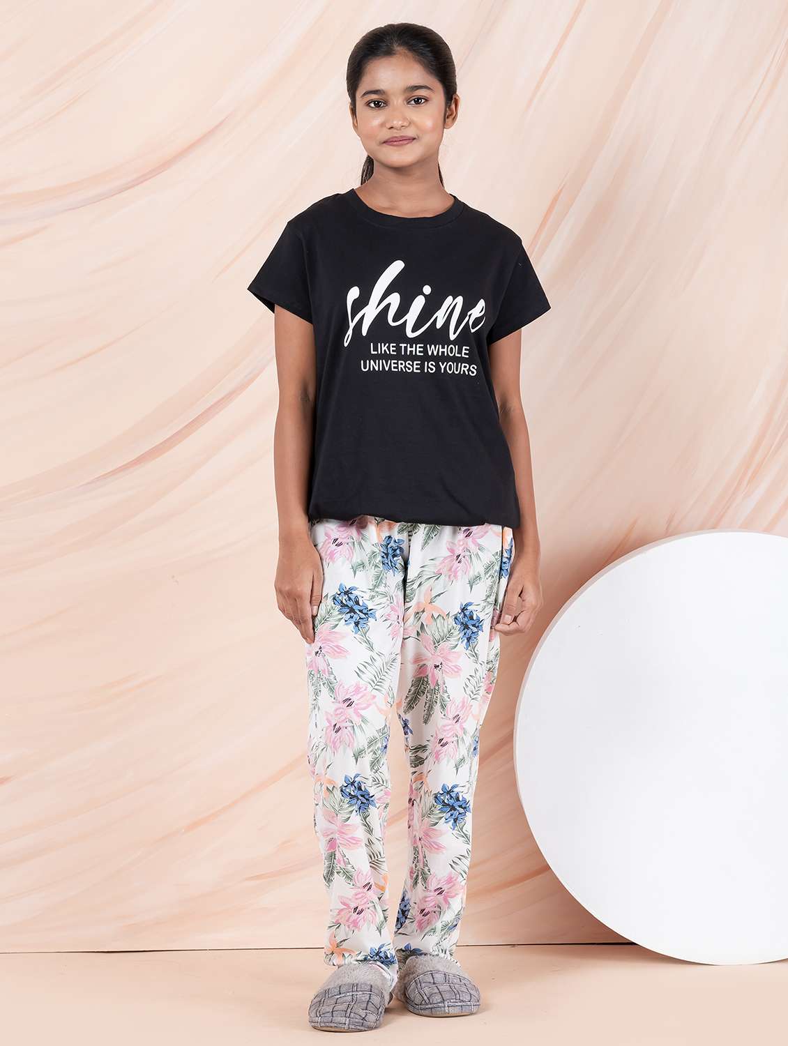 girls typographic round neck pyjama set nightwear - 21928555 -  Standard Image - 1