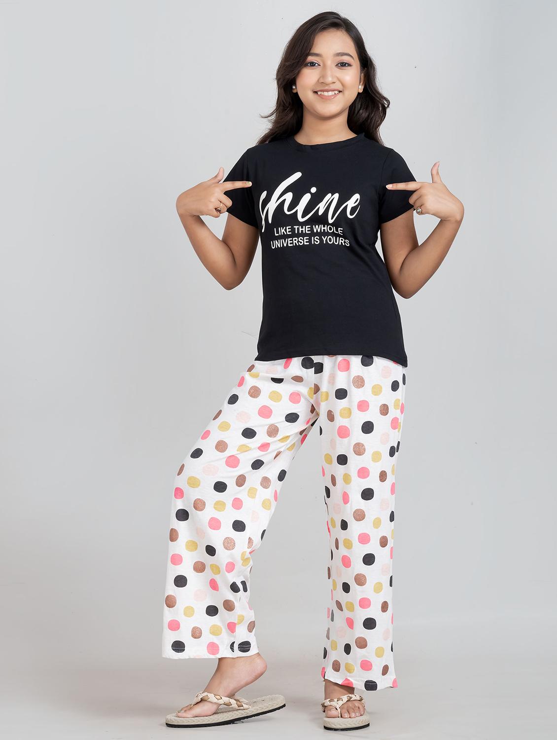 girls typographic round neck pyjama set nightwear - 21928556 - Standard Image - 4