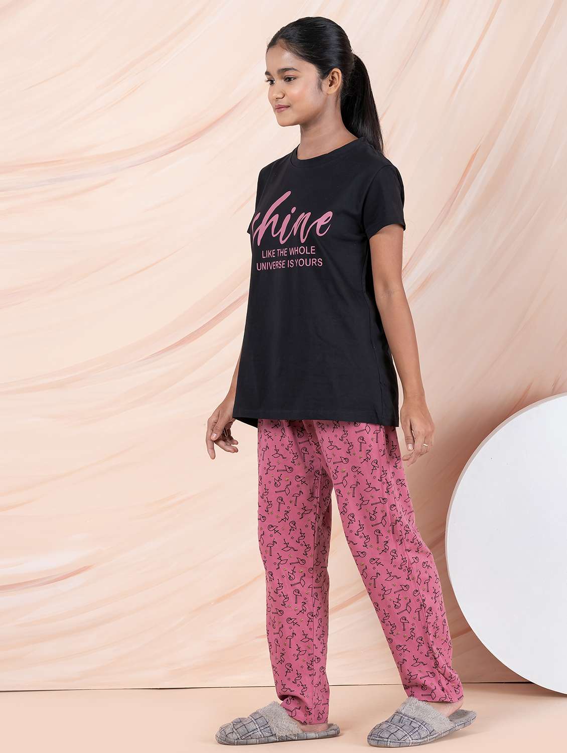 girls typographic round neck pyjama set nightwear - 21928558 - Standard Image - 1