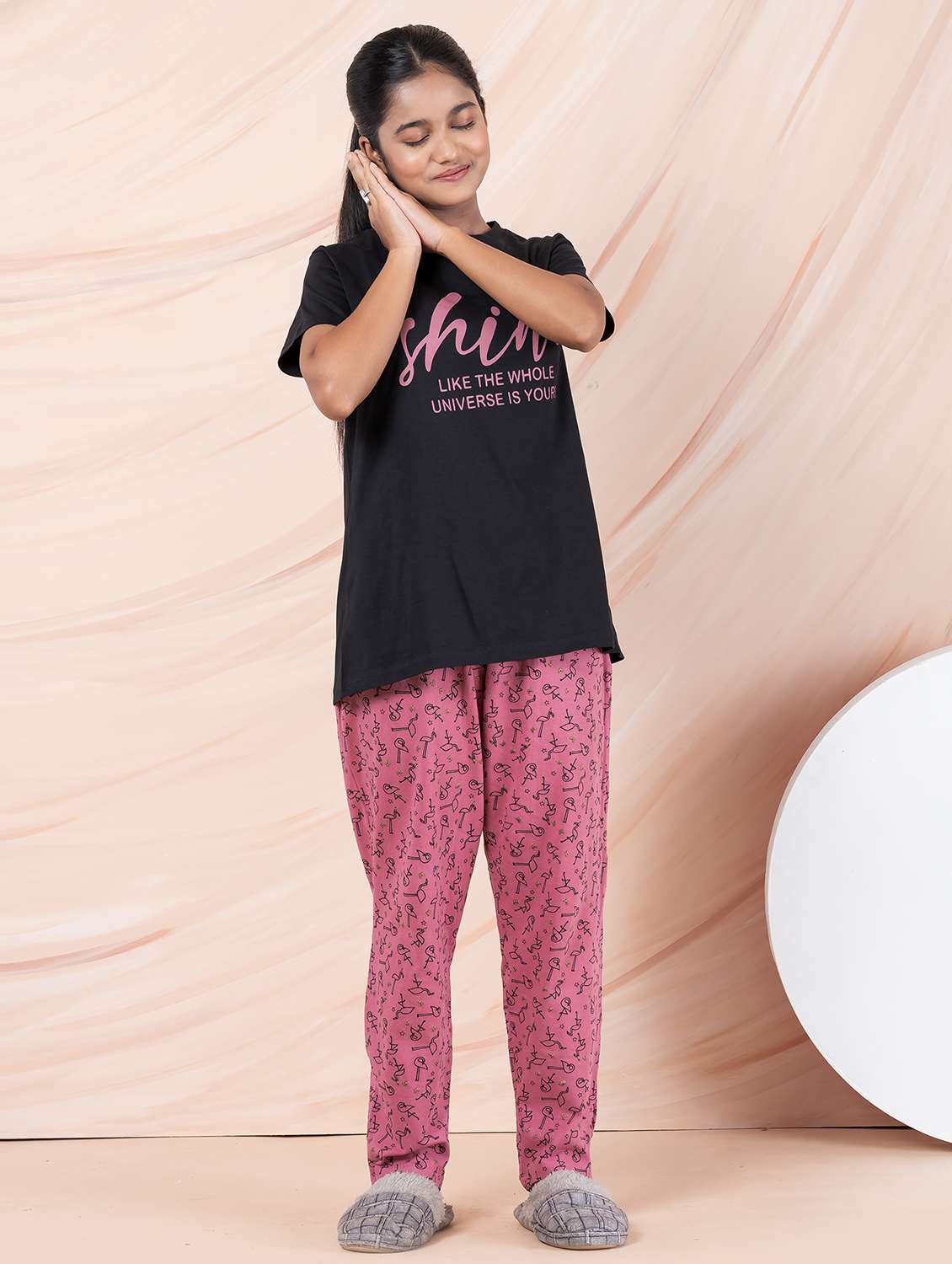 girls typographic round neck pyjama set nightwear - 21928558 - Standard Image - 4