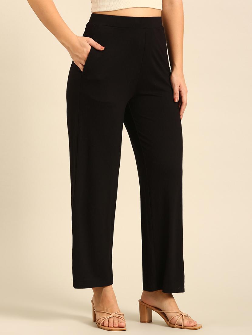 women solid high rise wide leg trouser - 21928561 - Standard Image - 1