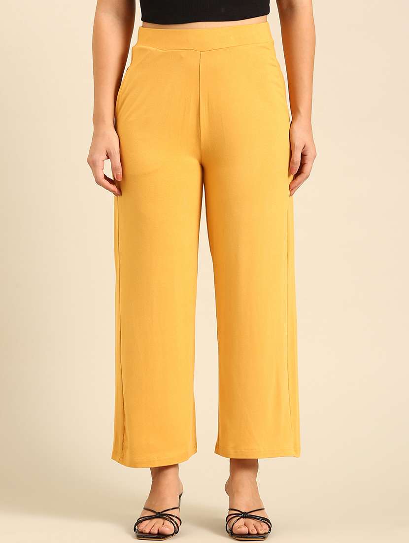 women solid high rise wide leg trouser
