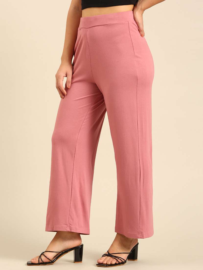 women solid high rise wide leg trouser - 21928563 -  Standard Image - 1