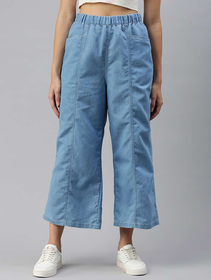 women solid high rise wide leg trouser - 21928569 -  Standard Image - 1