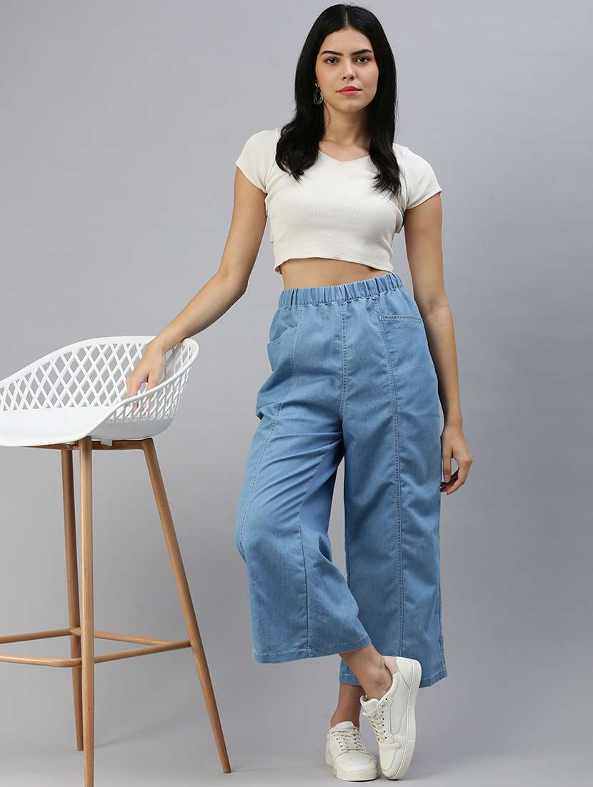 women solid high rise wide leg trouser - 21928569 -  Standard Image - 4