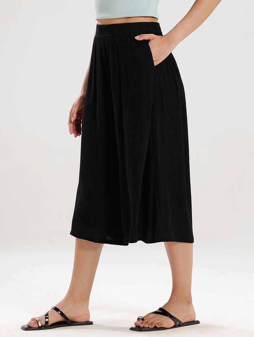 women solid high rise calf length palazzo - 21928570 -  Standard Image - 1