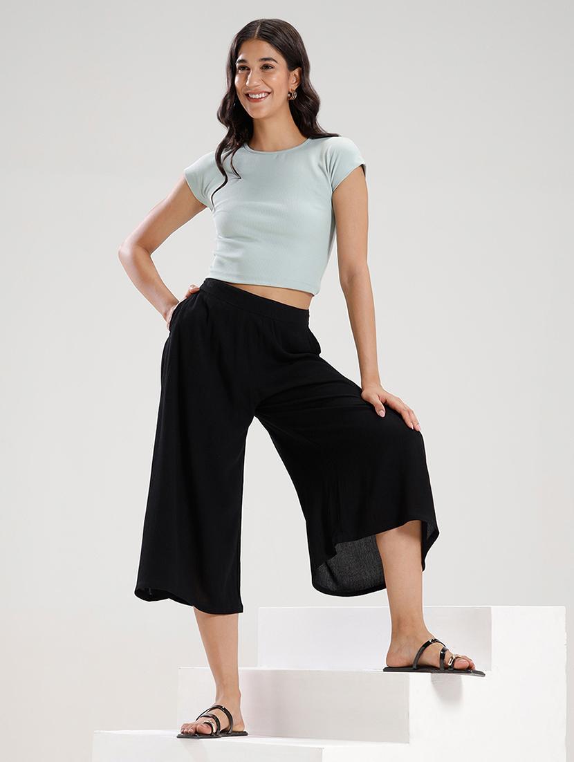 women solid high rise calf length palazzo - 21928570 - Standard Image - 4