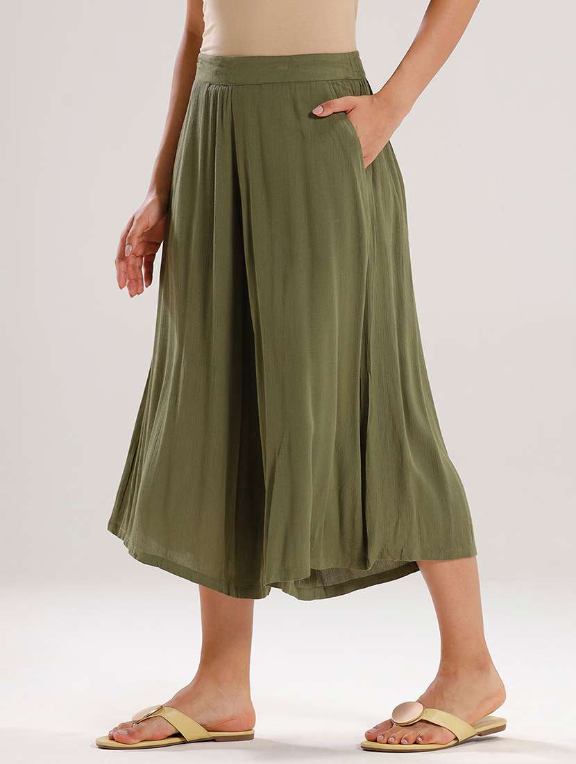 women solid high rise calf length palazzo - 21928572 -  Standard Image - 1