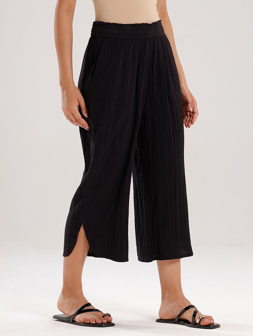 women solid high rise calf length straight palazzo - 21928573 - Standard Image - 1