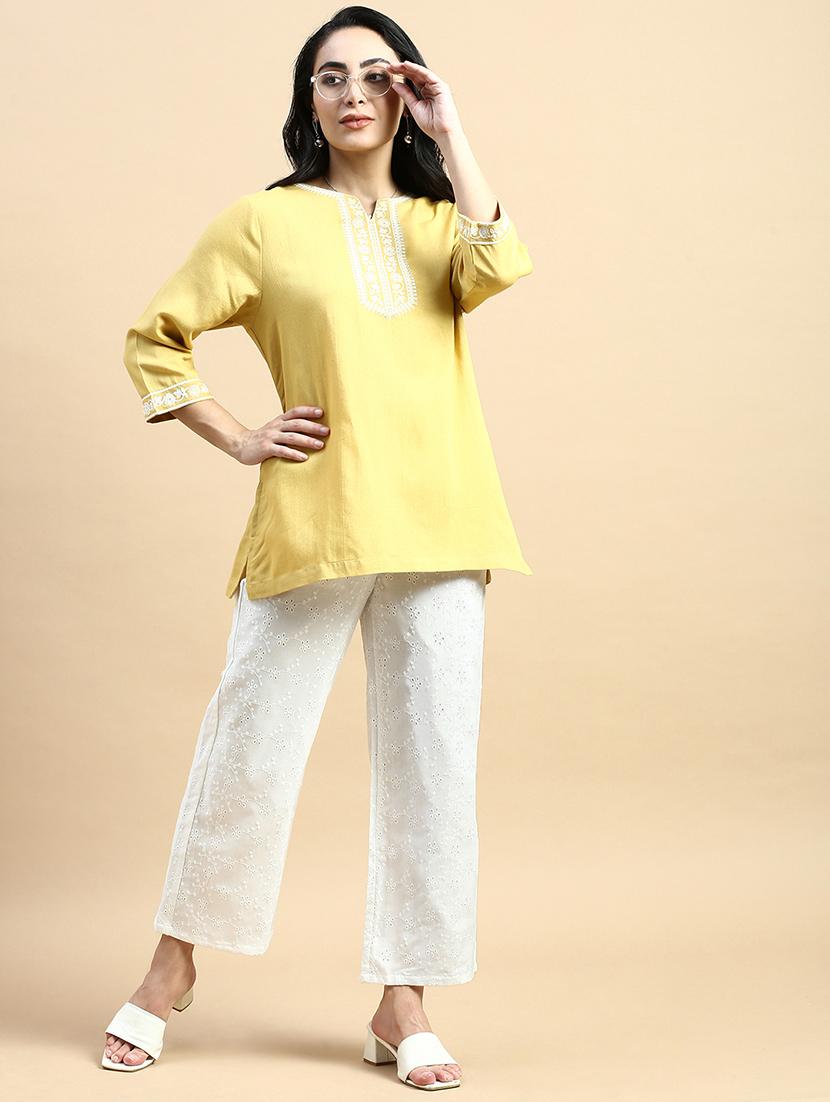 women embroidered mid rise staright palazzo - 21928582 - Standard Image - 4