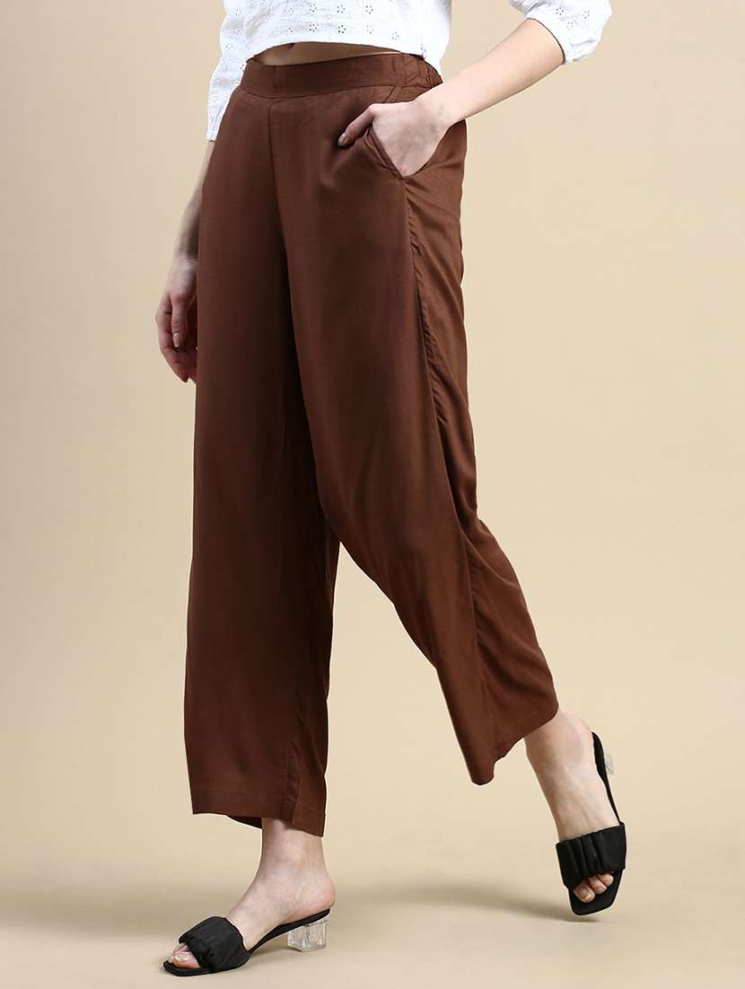 women solid mid rise straight palazzo - 21928584 -  Standard Image - 1