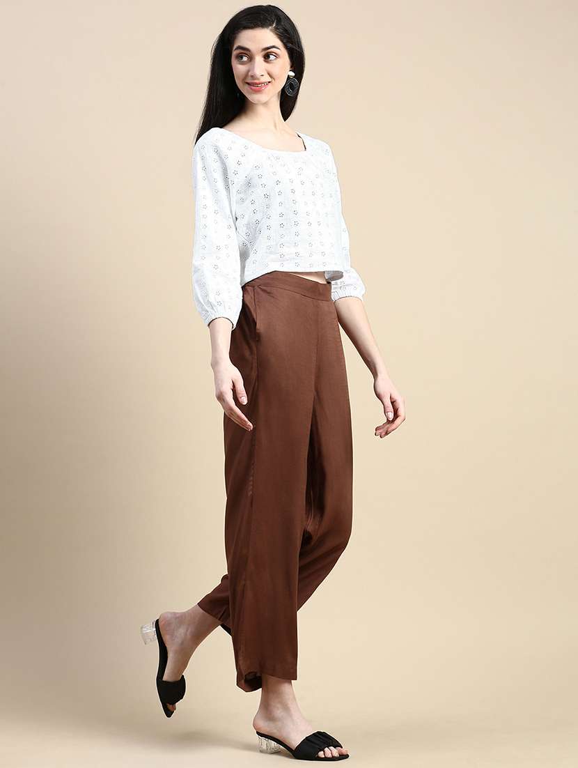 women solid mid rise straight palazzo - 21928584 -  Standard Image - 4