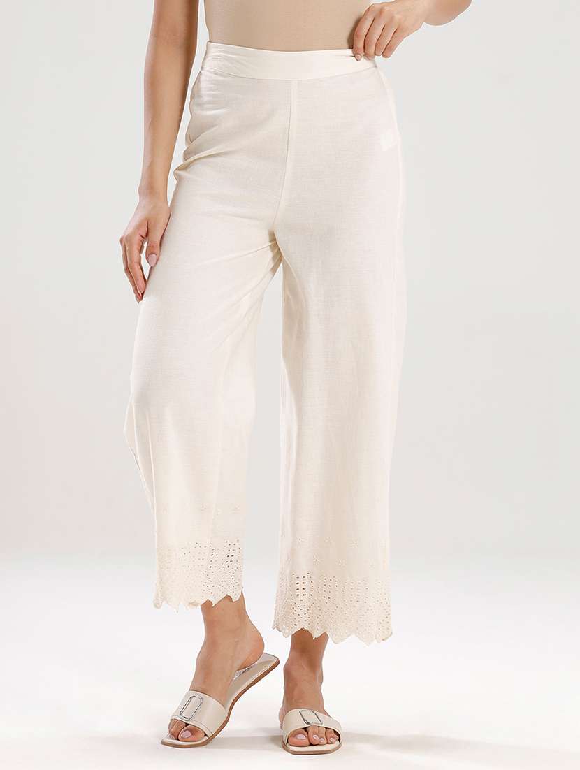 women embroidered mid rise staright palazzo