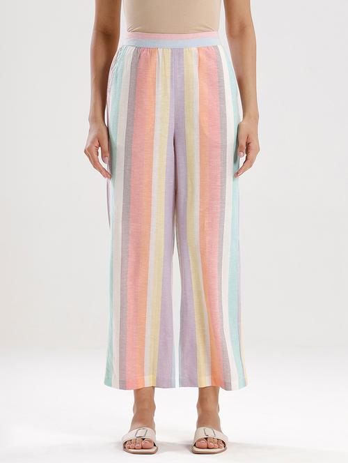 women striped high rise straight palazzo - 21928589 - Standard Image - 0