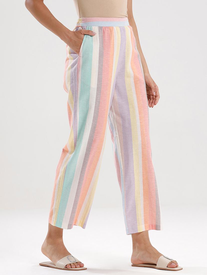 women striped high rise straight palazzo - 21928589 -  Standard Image - 1