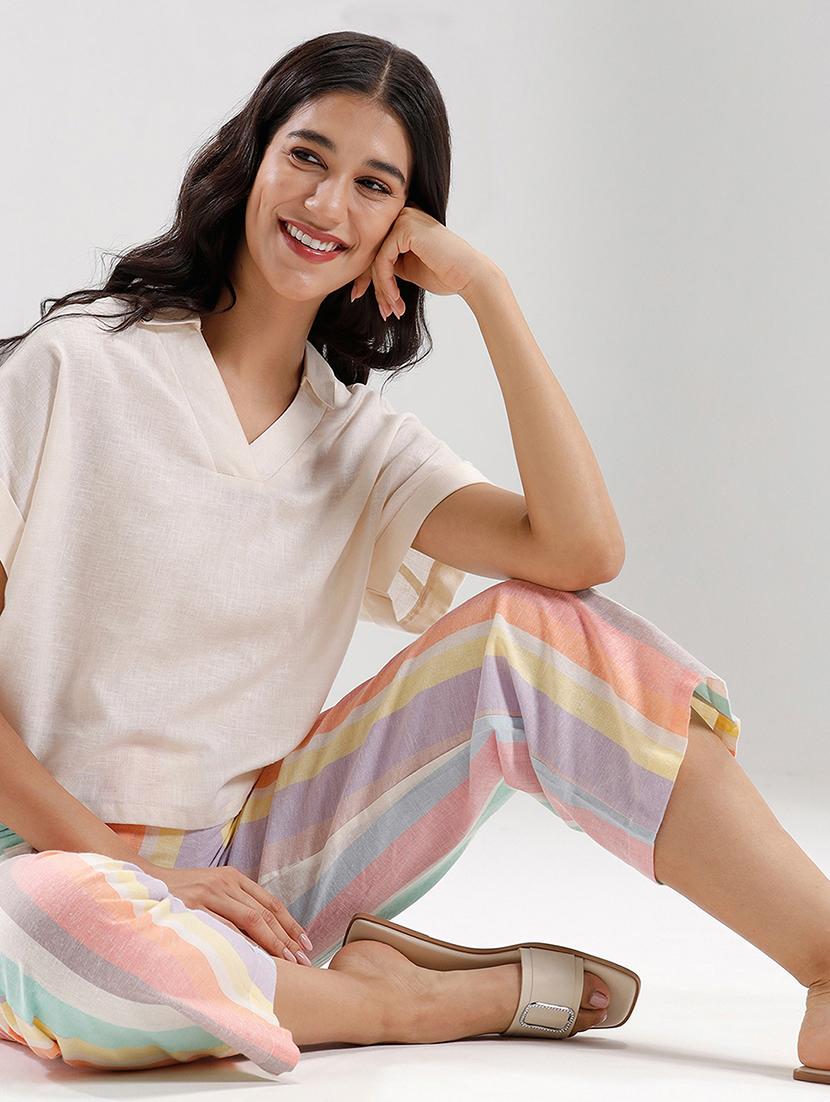 women striped high rise straight palazzo - 21928589 - Standard Image - 4