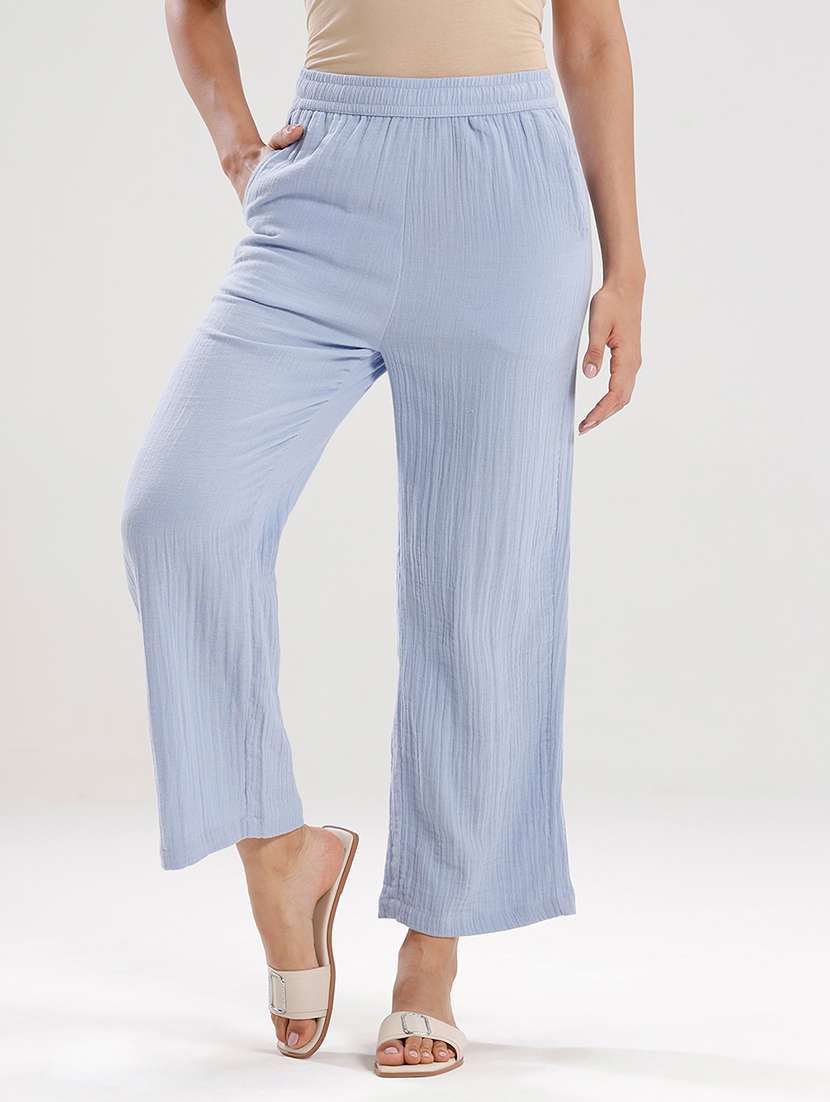 women solid mid rise straight palazzo