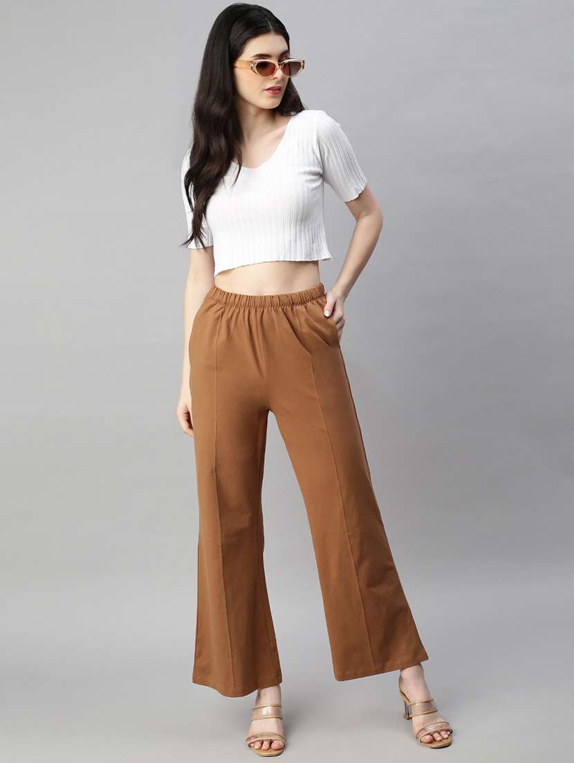 women solid high rise wide leg trouser - 21929571 -  Standard Image - 4