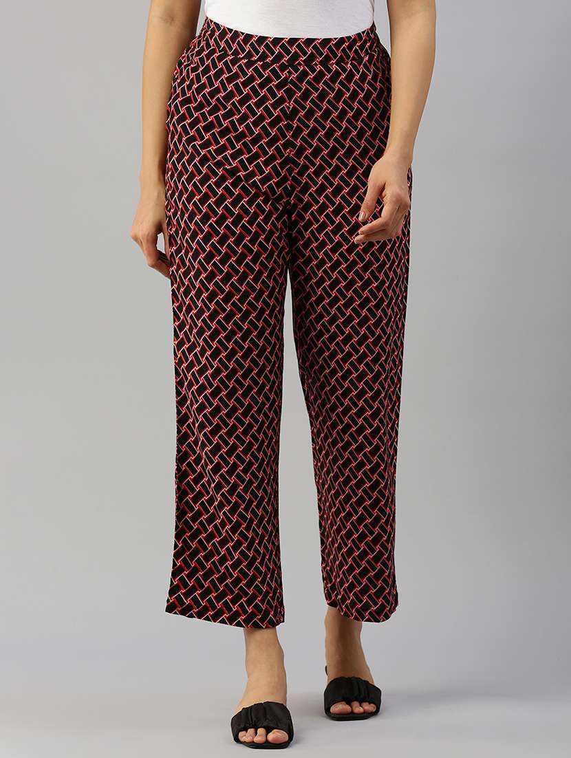 women printed mid rise straight trouser - 21929572 -  Standard Image - 1