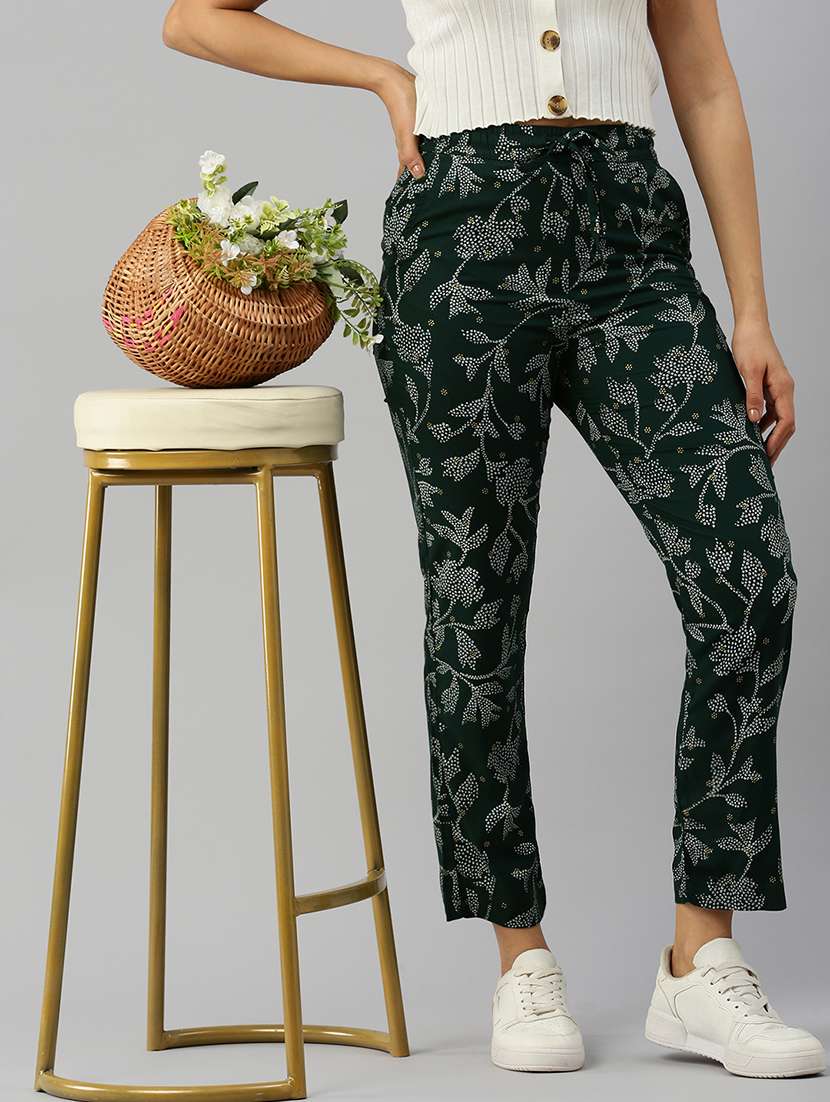 women floral printed high rise slim fit trouser
