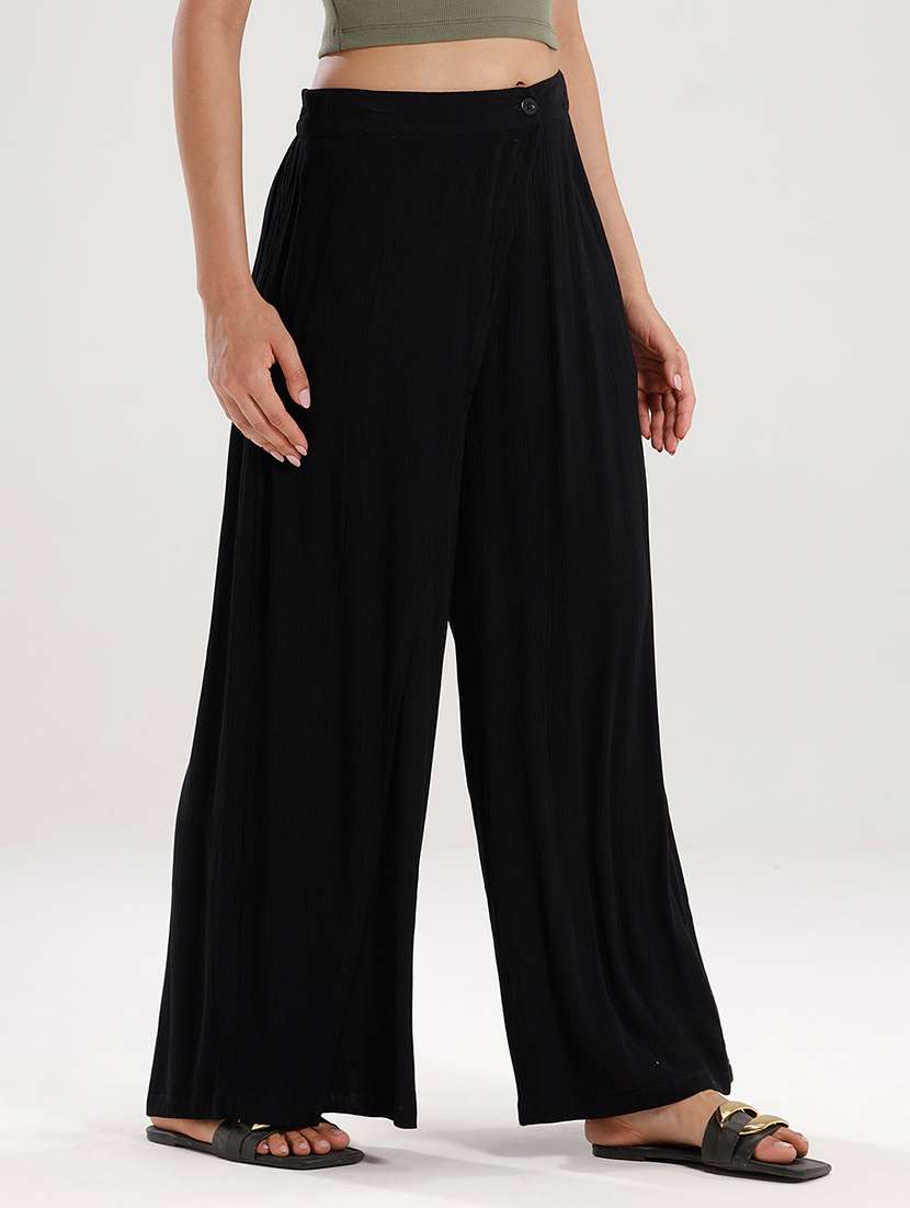 women solid high rise wide leg trouser - 21929578 -  Standard Image - 1