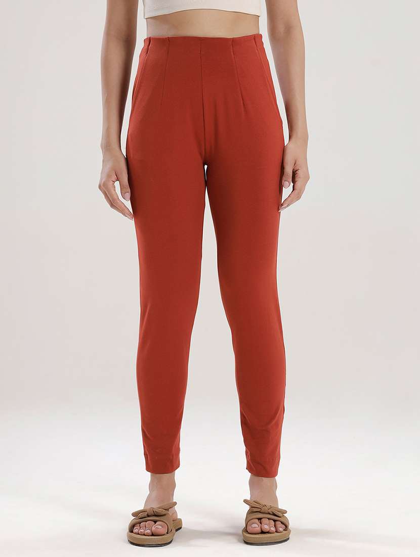 women solid high rise cigarette pant