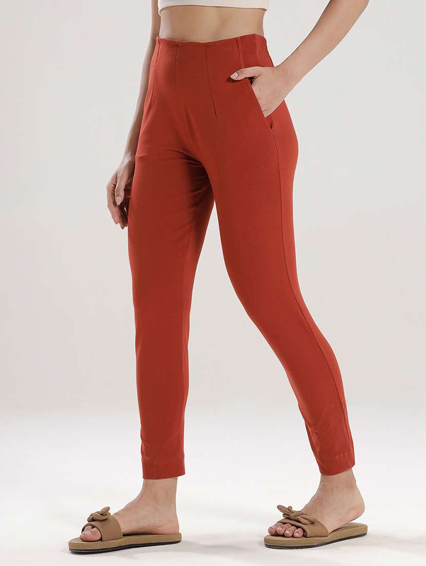women solid high rise cigarette pant - 21929579 -  Standard Image - 1