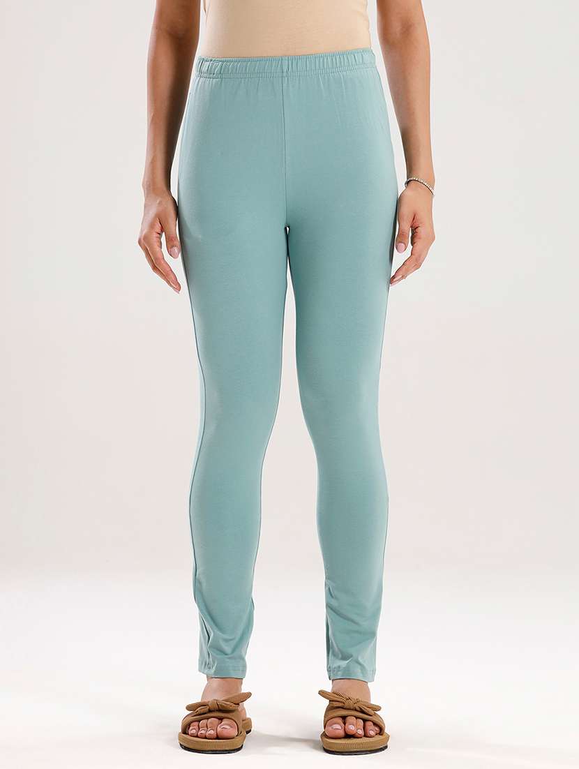 women solid mid rise ankle length legging
