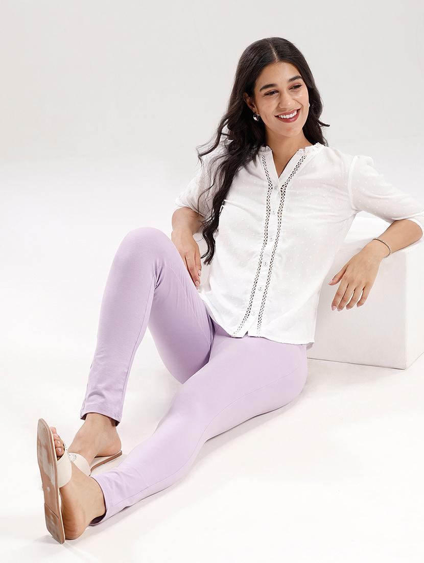 women solid mid rise ankle length legging - 21929588 - Standard Image - 4