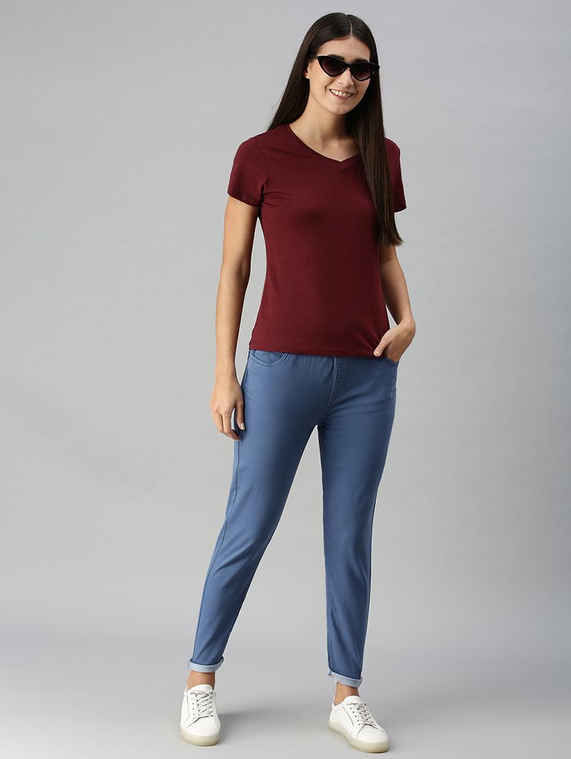 women sollid mid rise slim fit jegging - 21930261 - Standard Image - 4