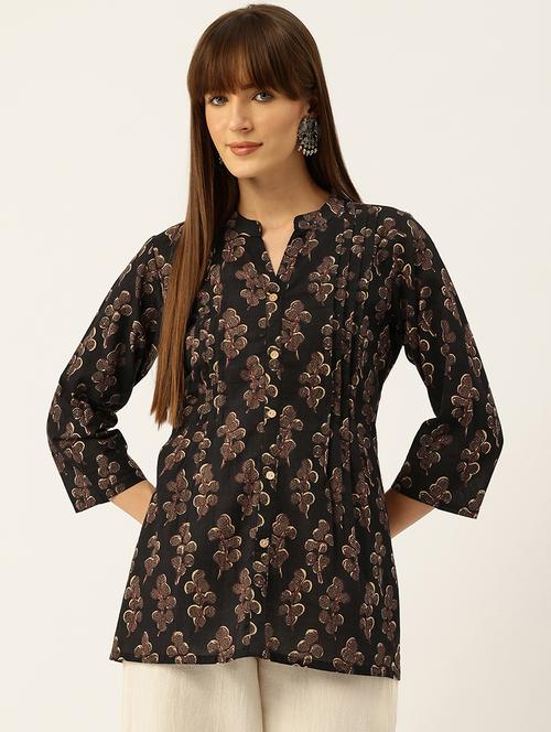 women printed mandarin neck short kurti - 21930274 - Standard Image - 0