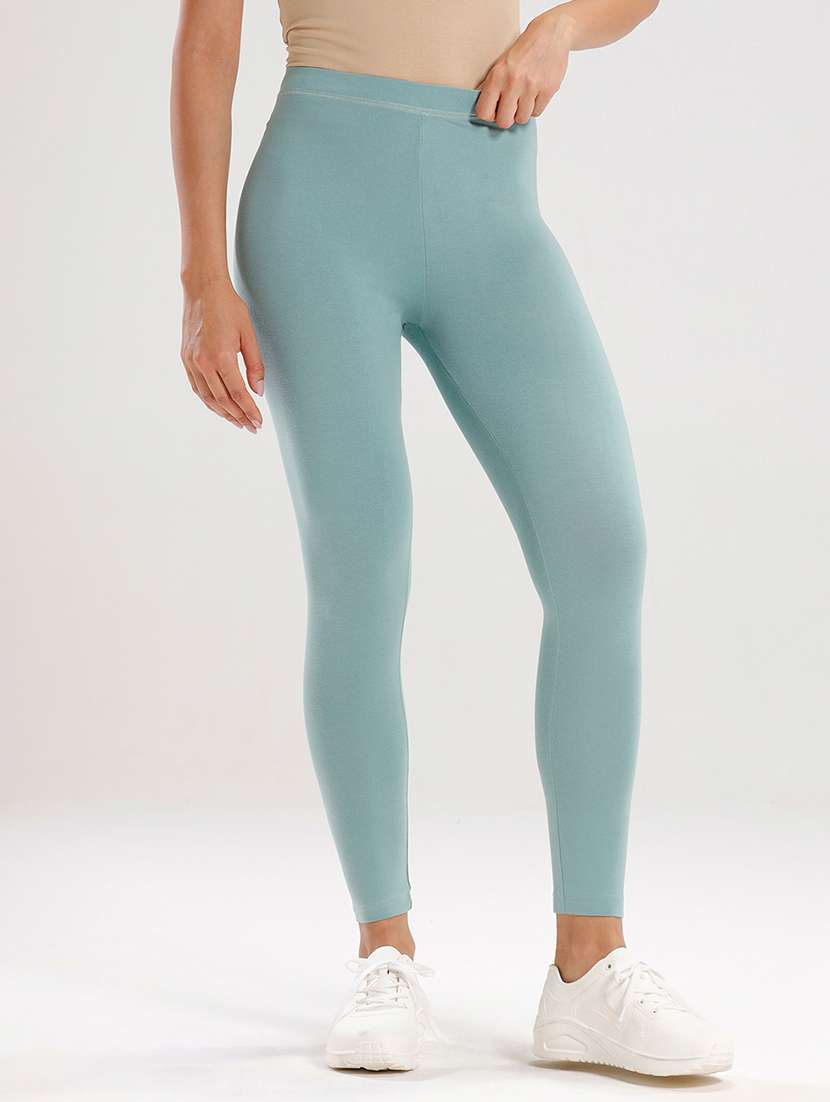 women solid mid rise ankle length legging
