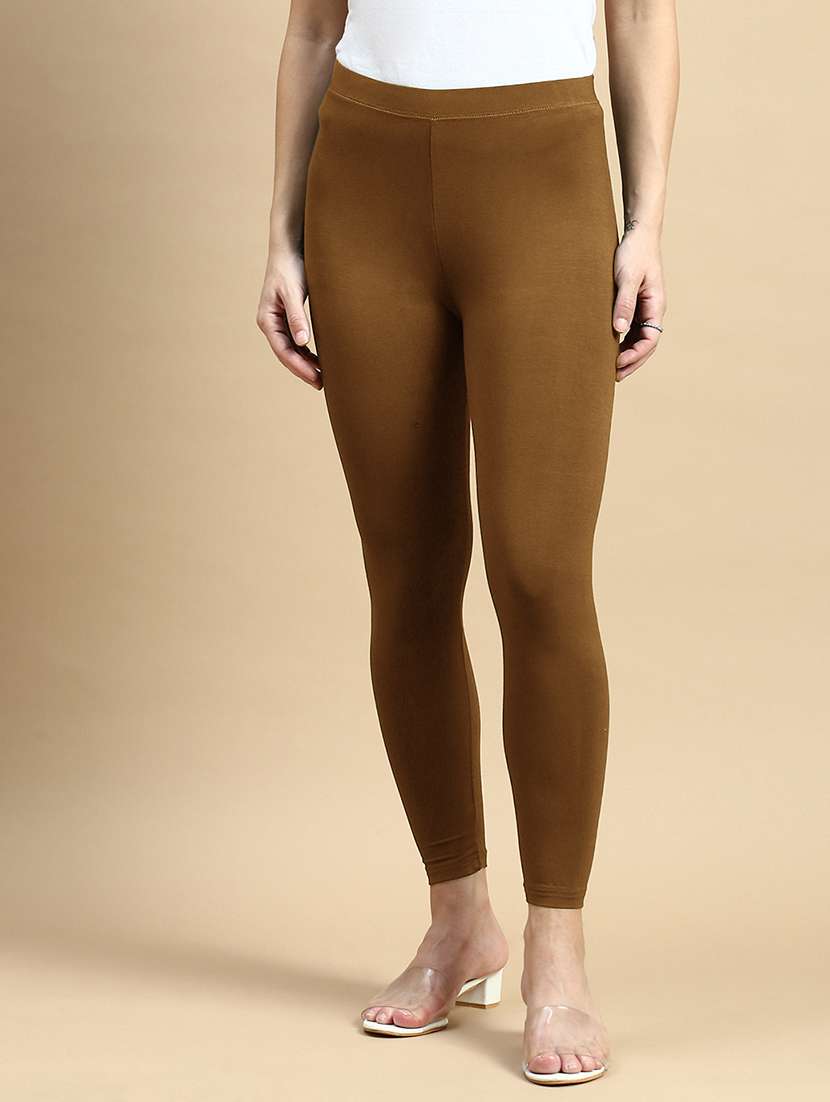women solid mid rise ankle length legging