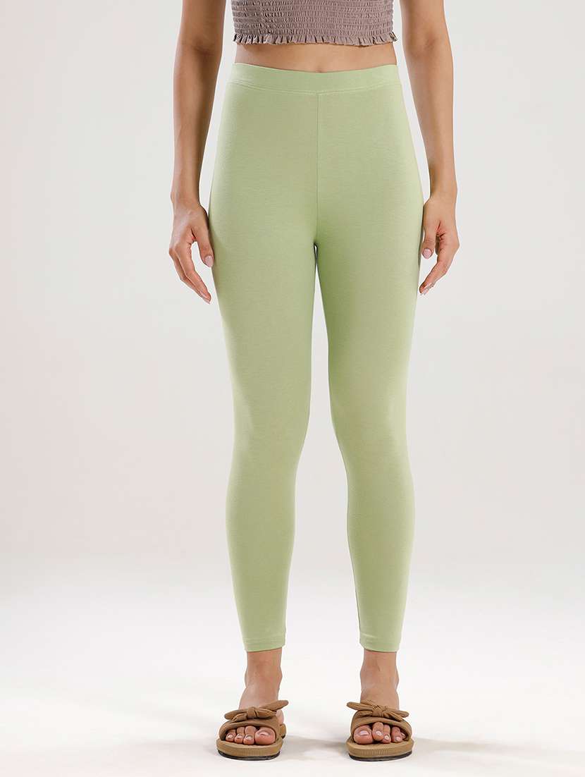 women solid mid rise ankle length legging