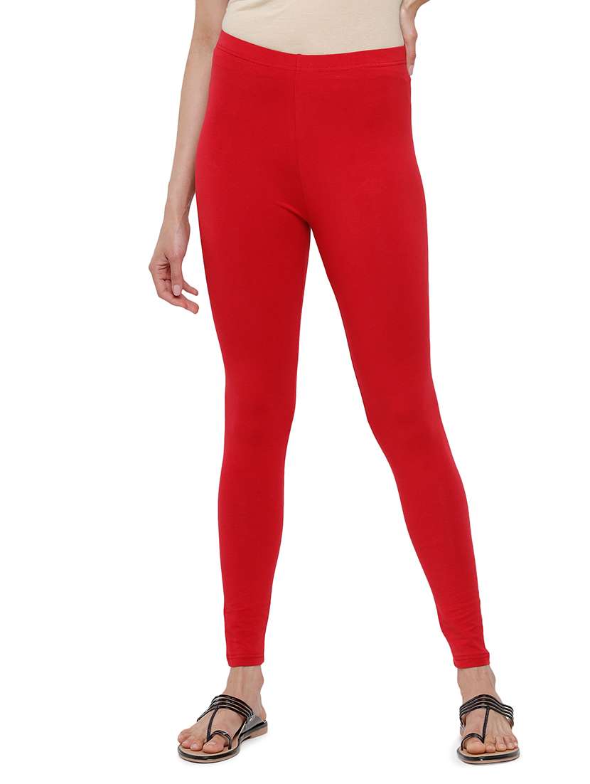 women solid mid rise ankle length legging