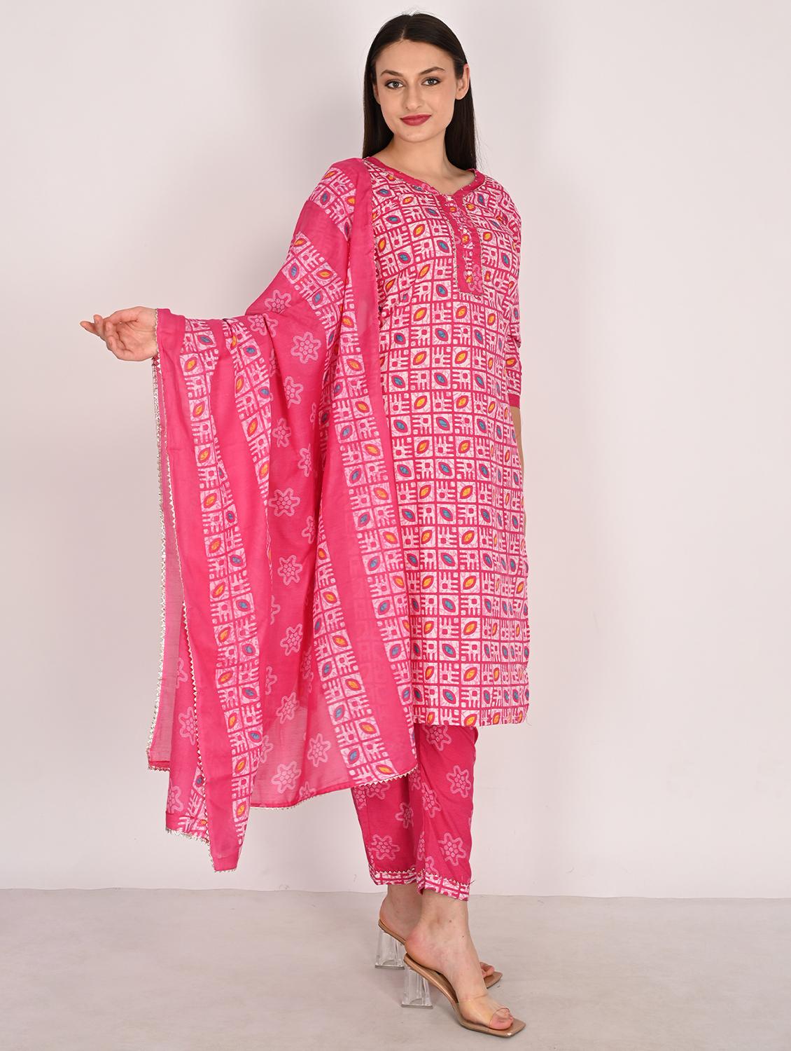 women three quarter sleeve kurta pant with dupatta set - 21930372 - Standard Image - 1