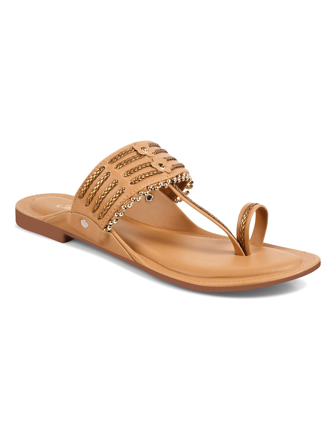 beige pu one toe kolhapuris - 21930389 -  Standard Image - 1