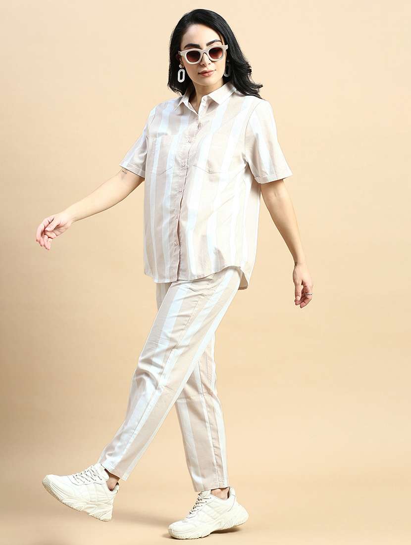women striped collared short sleeves shirt - 21930438 - Standard Image - 4