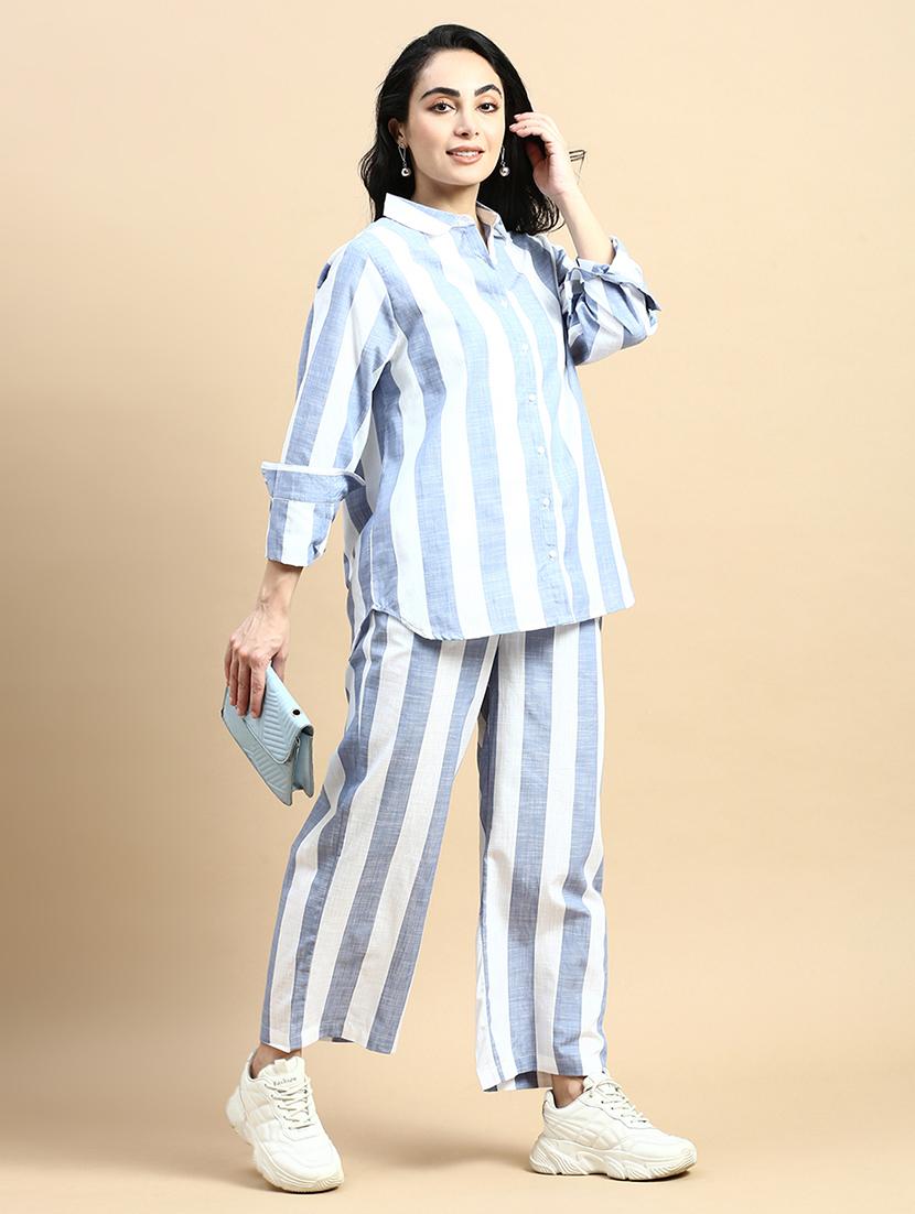 women striped collared long sleeves shirt - 21930439 - Standard Image - 4
