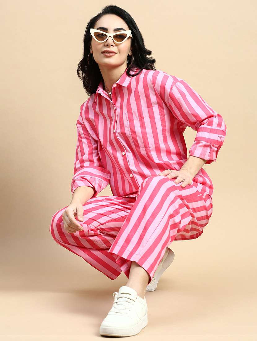 women striped collared long sleeves shirt - 21930446 - Standard Image - 4