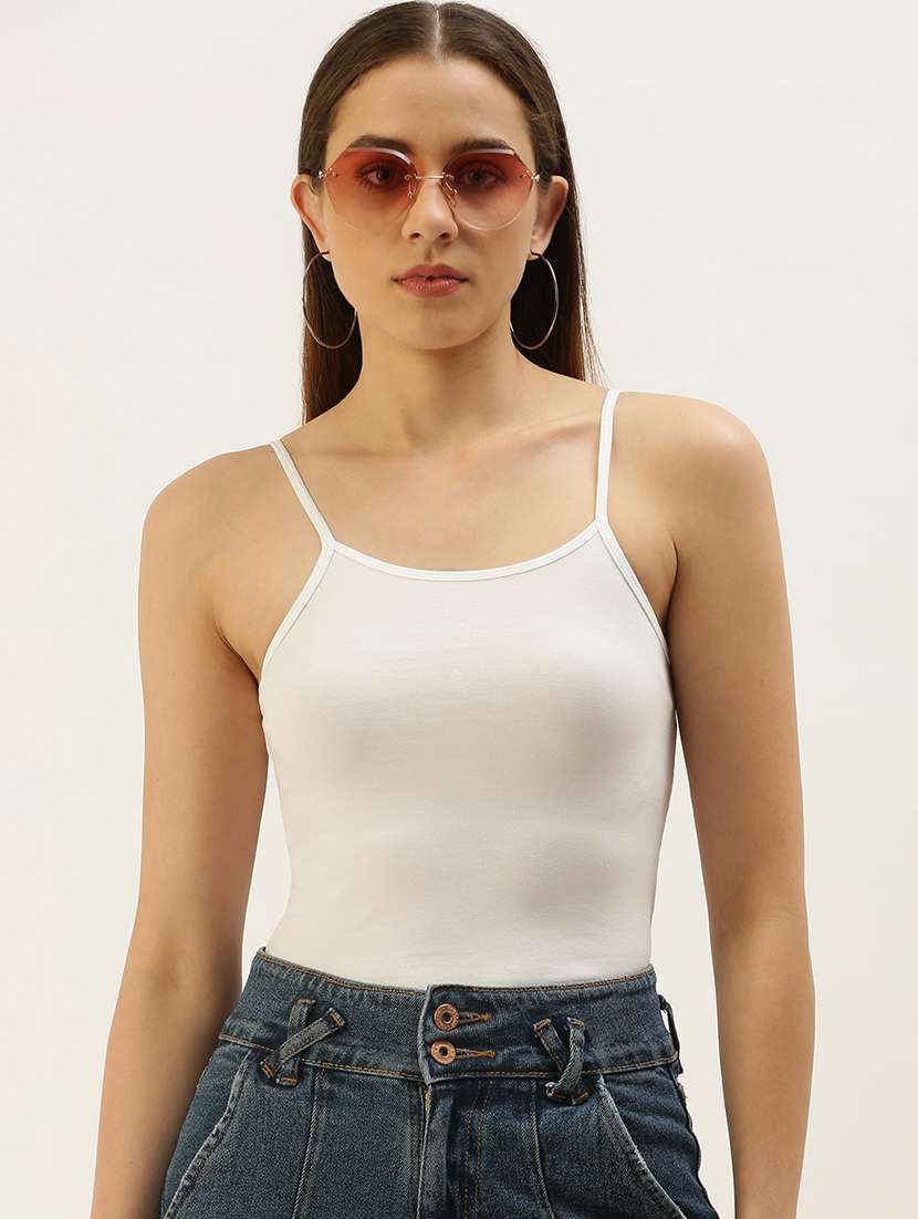 women solid shoulder strap tank top