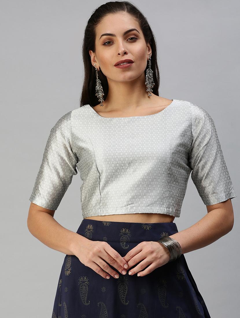 women silver short sleeve stitched blouse - 21930485 -  Zoom Image - 0