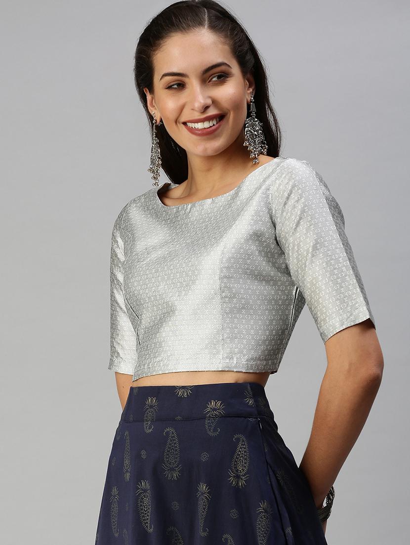 women silver short sleeve stitched blouse - 21930485 -  Standard Image - 1