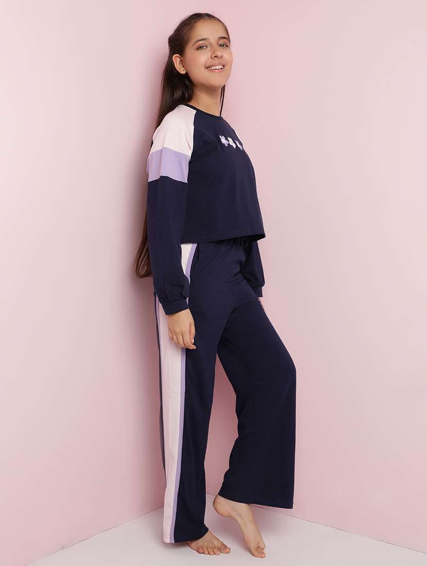 girls color block long sleeve pyjama set nightwear - 21930675 -  Standard Image - 1