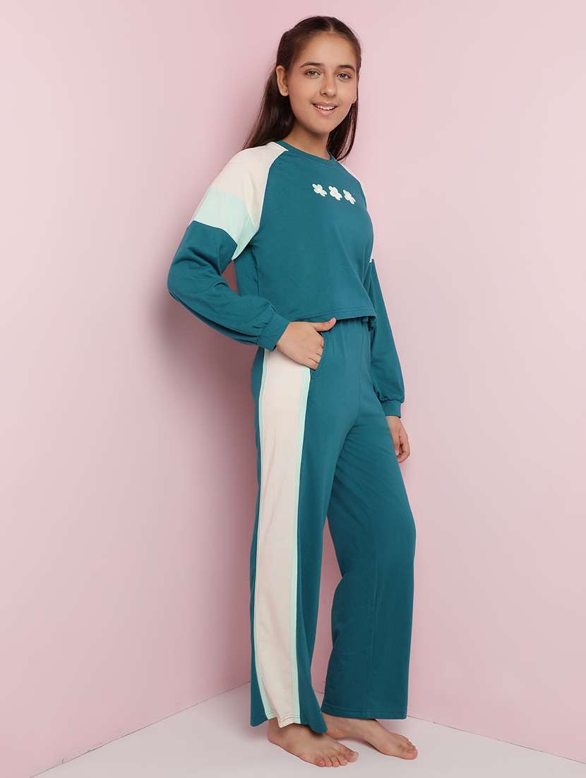 girls color block long sleeve pyjama set nightwear - 21930676 -  Standard Image - 1